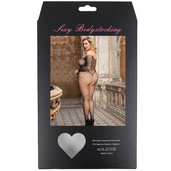 Black Fishnet Diamonds Long Sleeve Bodystocking - Picture 11 of 11